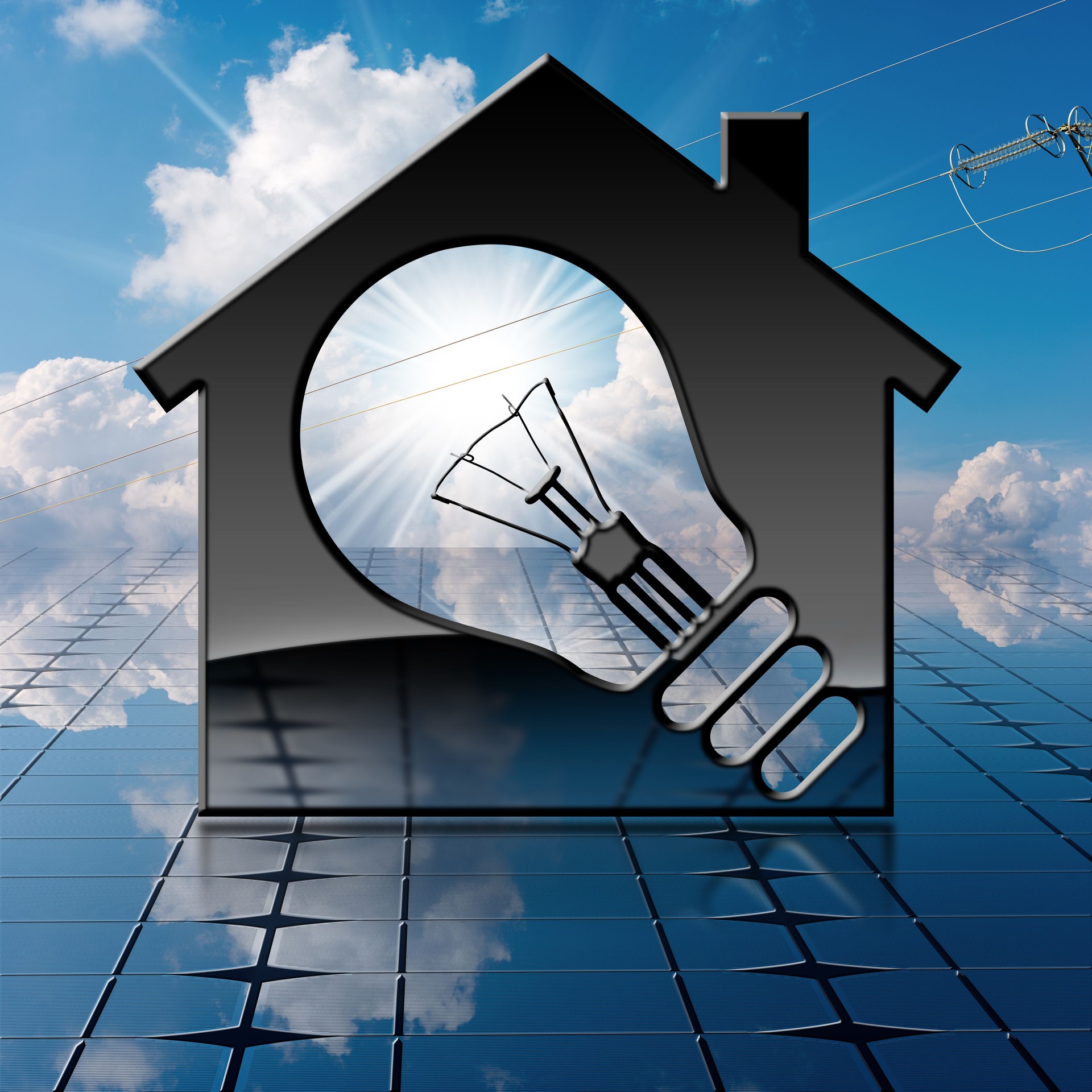 Model House with Light Bulb on Solar Panel